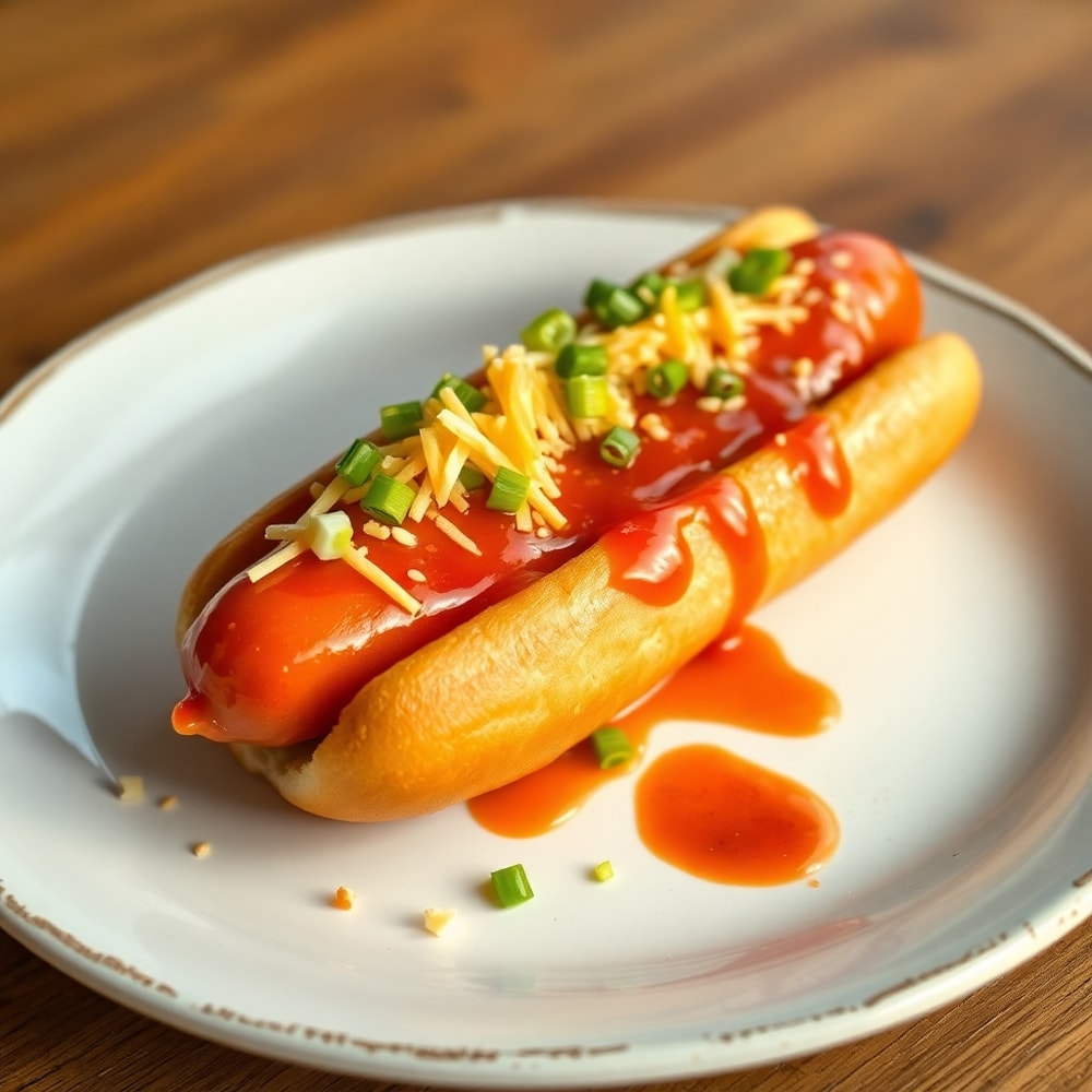 Plated firecracker hot dog with a side of corn on the cob
