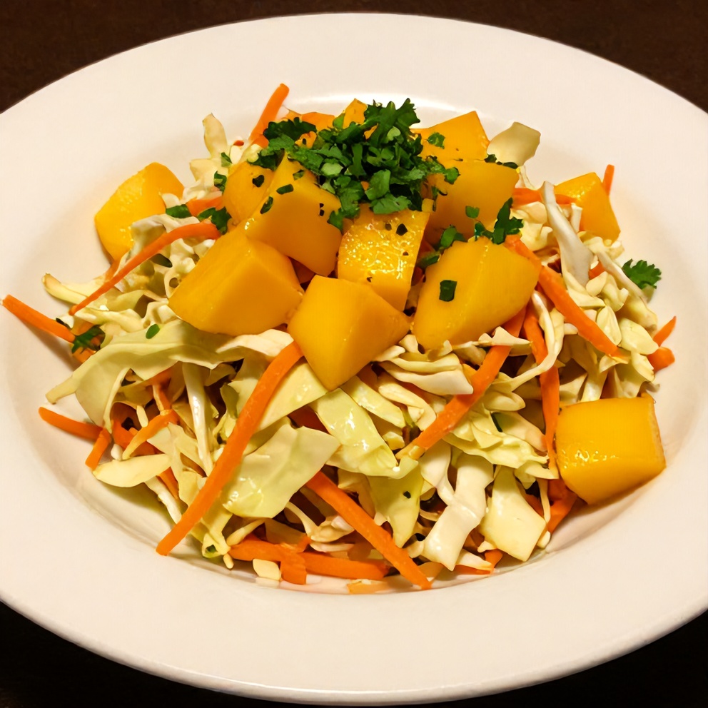 Plated serving of fresh mango slaw