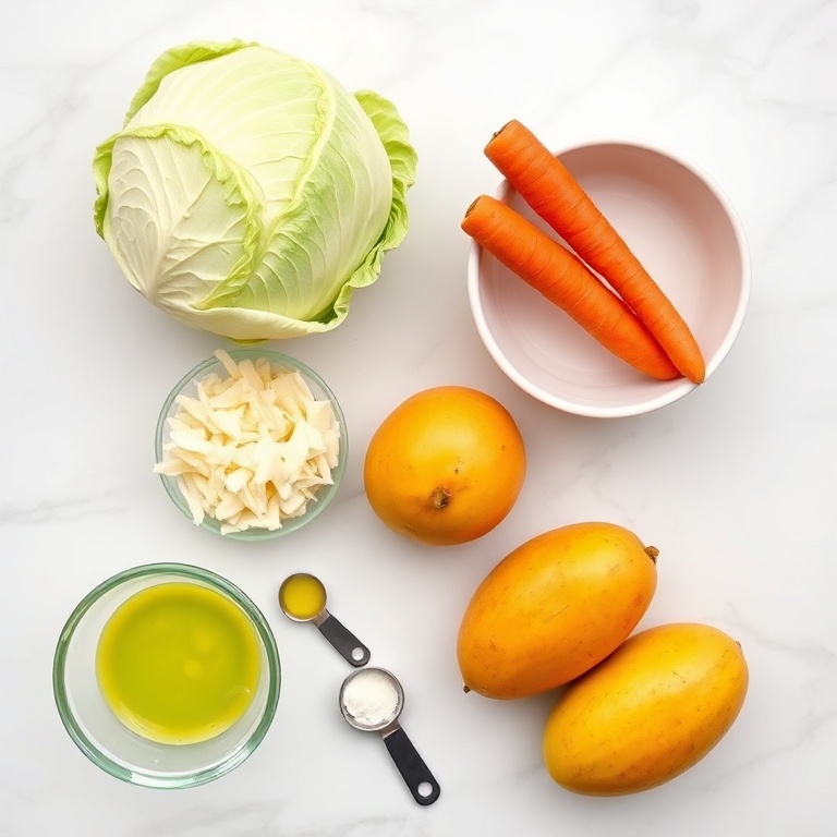Raw ingredients for fresh mango slaw