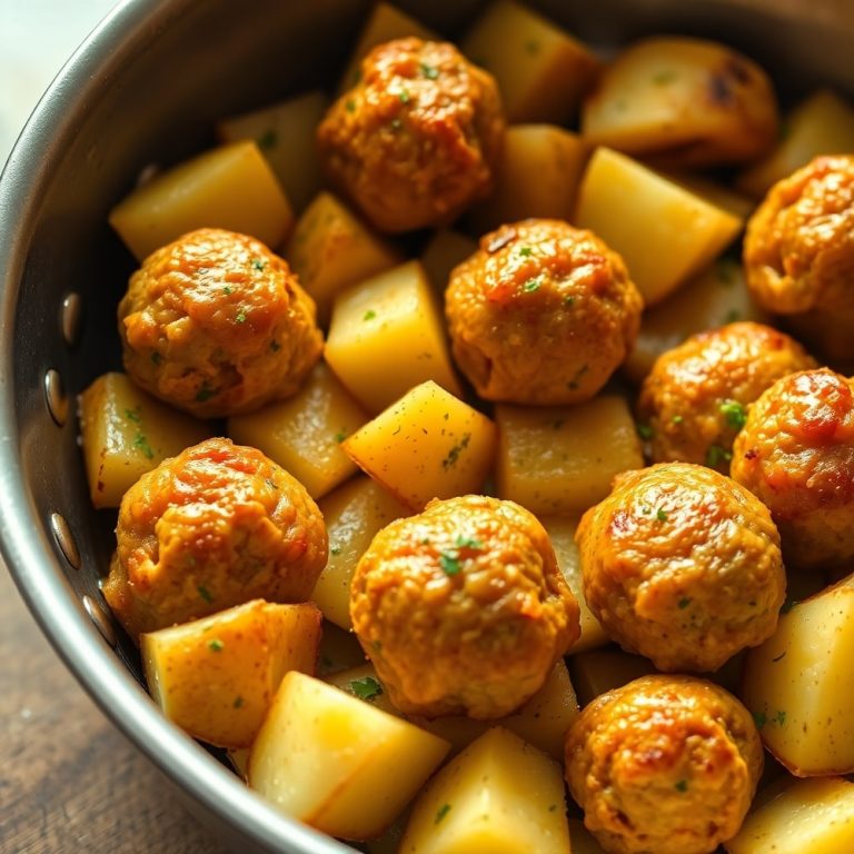 Garlic Butter One-Pan Meatballs and Potatoes