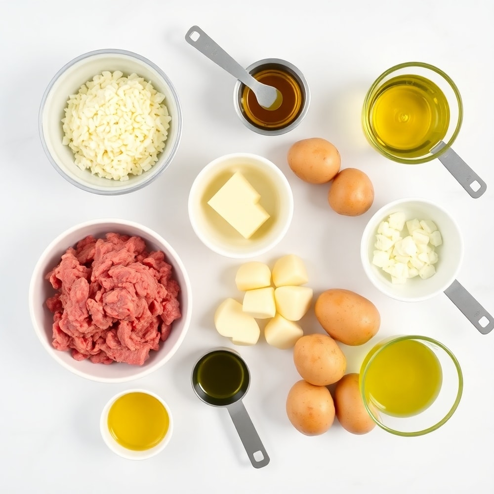 Raw Ingredients for Garlic Butter Meatballs and Potatoes