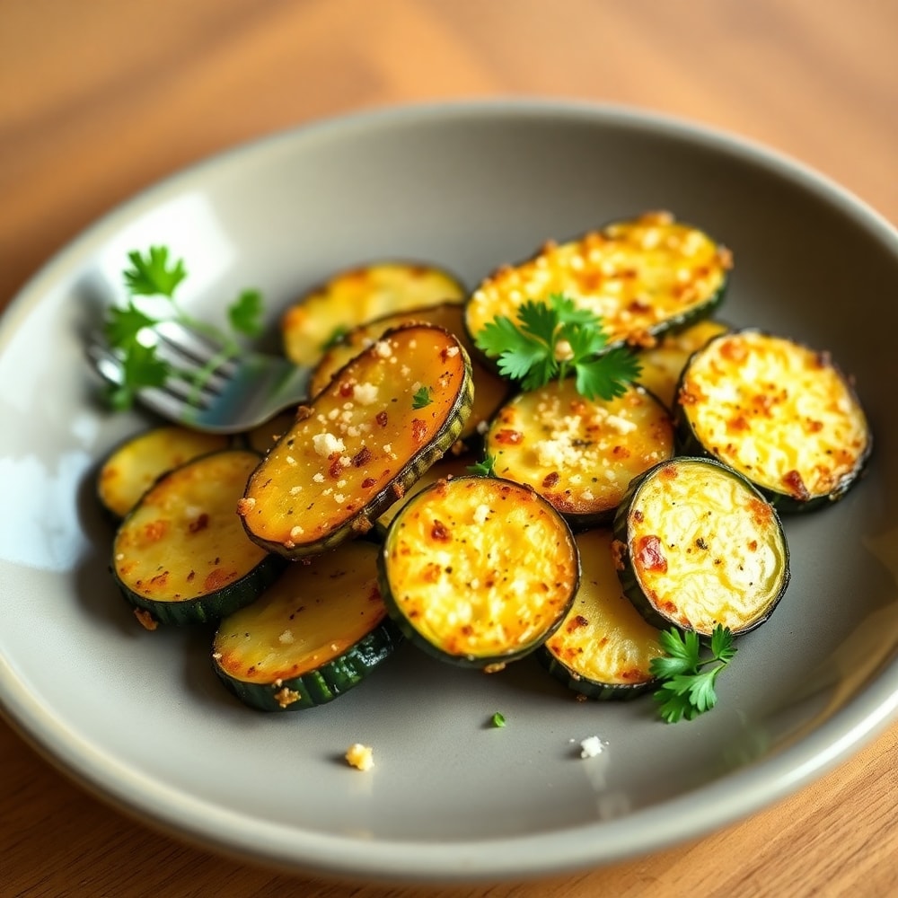 Plated Garlic Parmesan Roasted Zucchini with fresh parsley