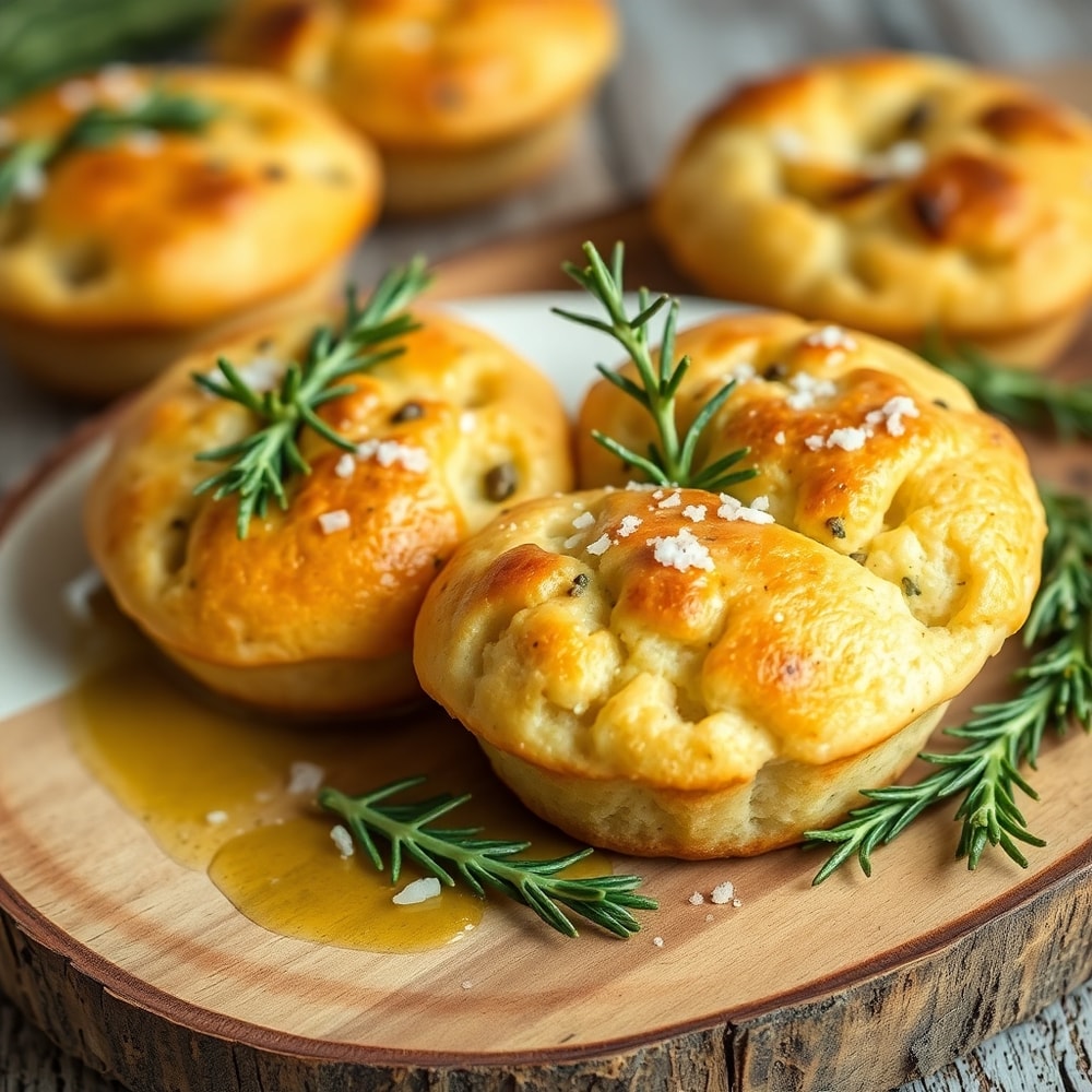 Garlic Rosemary Focaccia Muffins Close Up