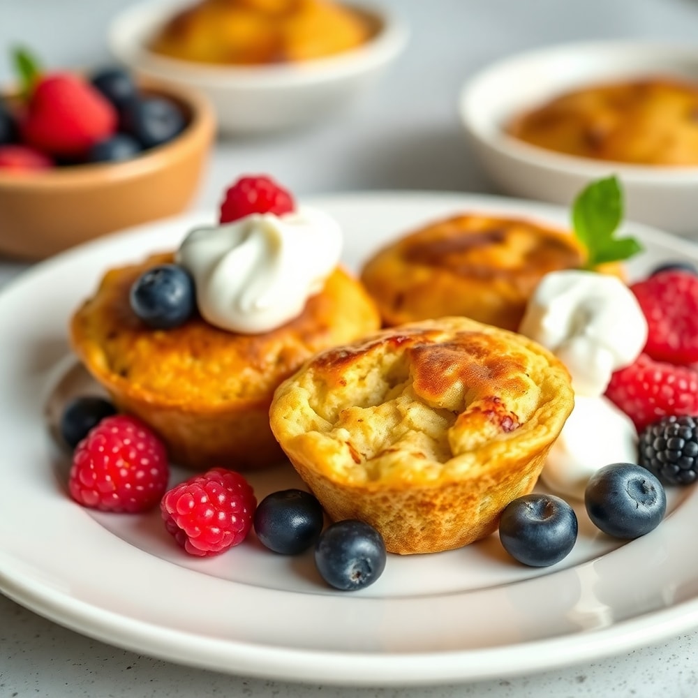 High protein pancake muffins with a dollop of Greek yogurt