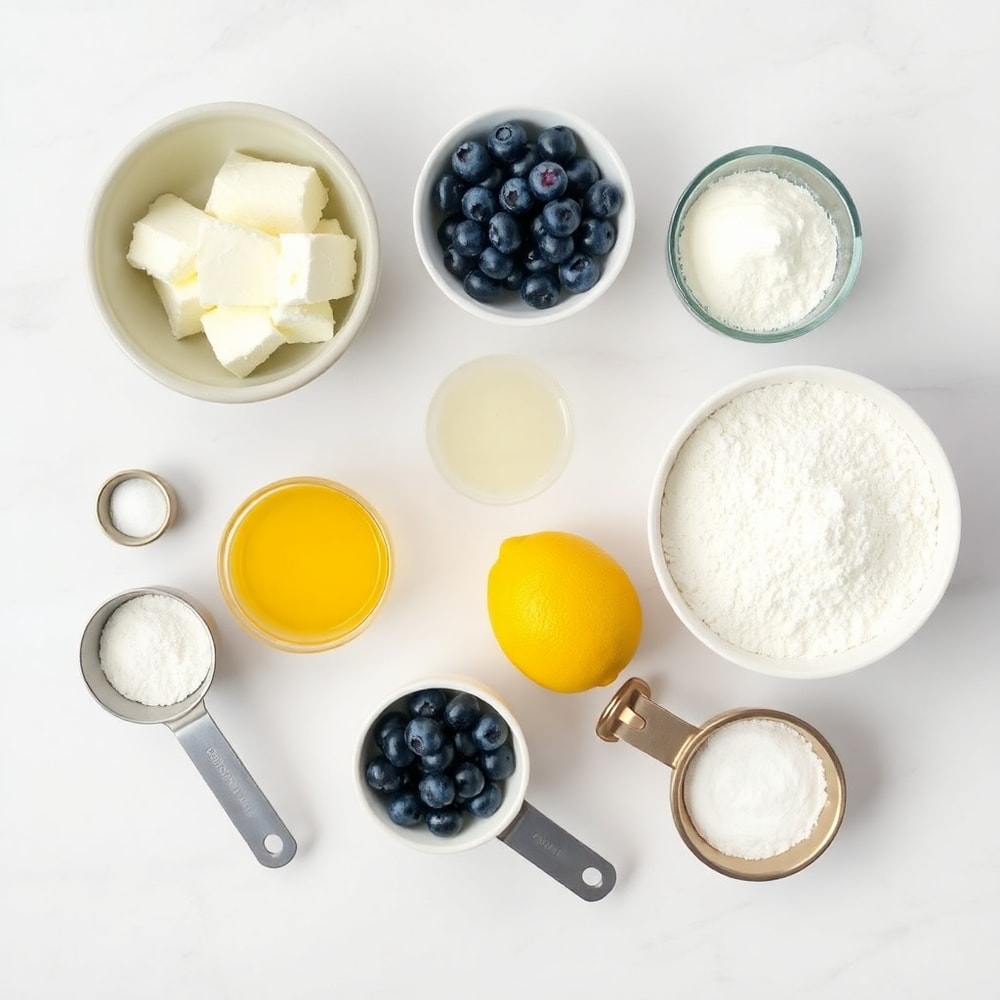 Raw ingredients for Lemon Blueberry Cottage Cheese Pancake Bites