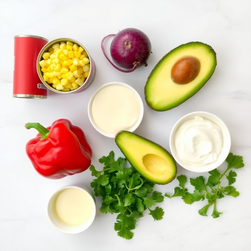 Raw ingredients for Mexican Street Corn Chicken Salad