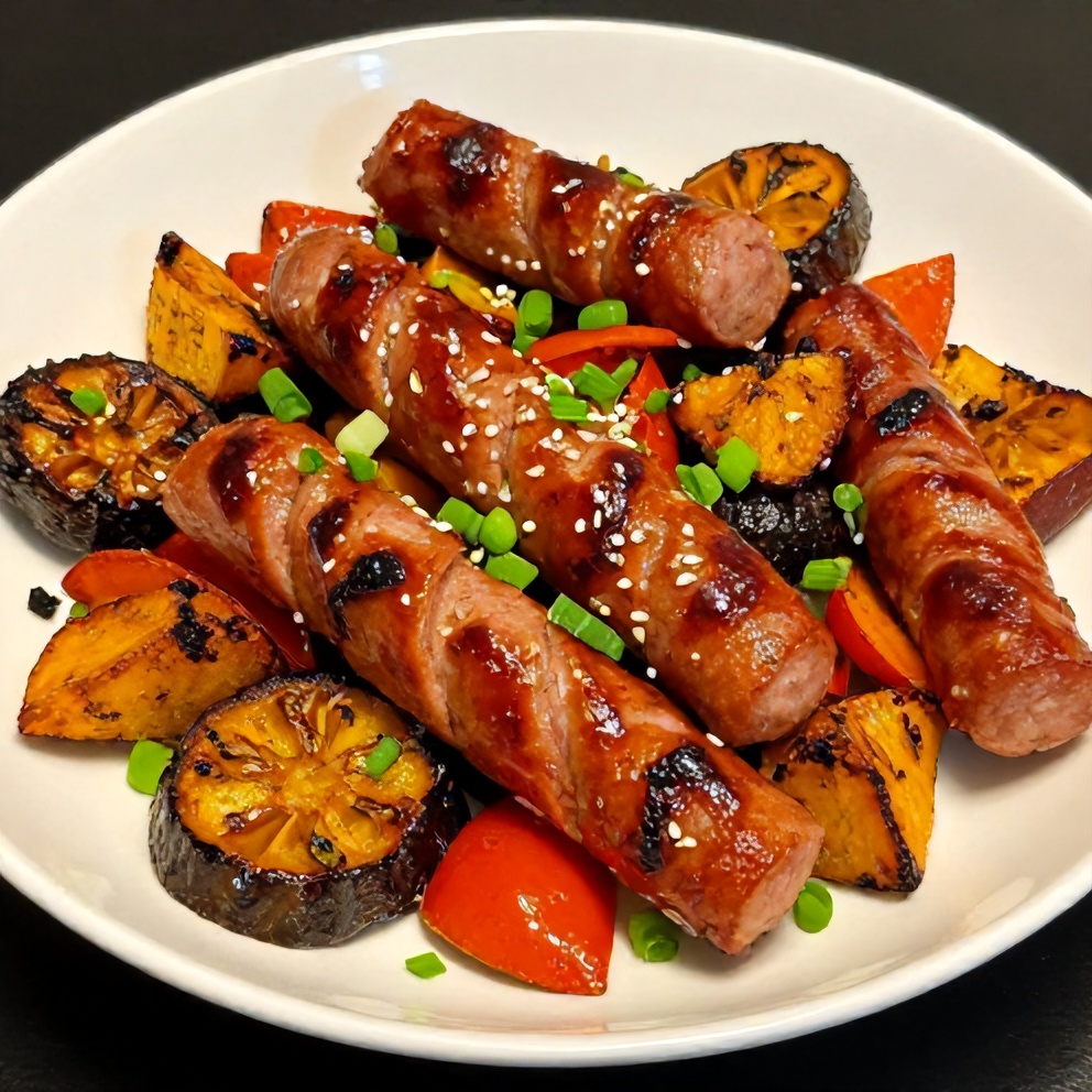 One-Pan Honey Garlic Kielbasa and Veggies Dinner Plated