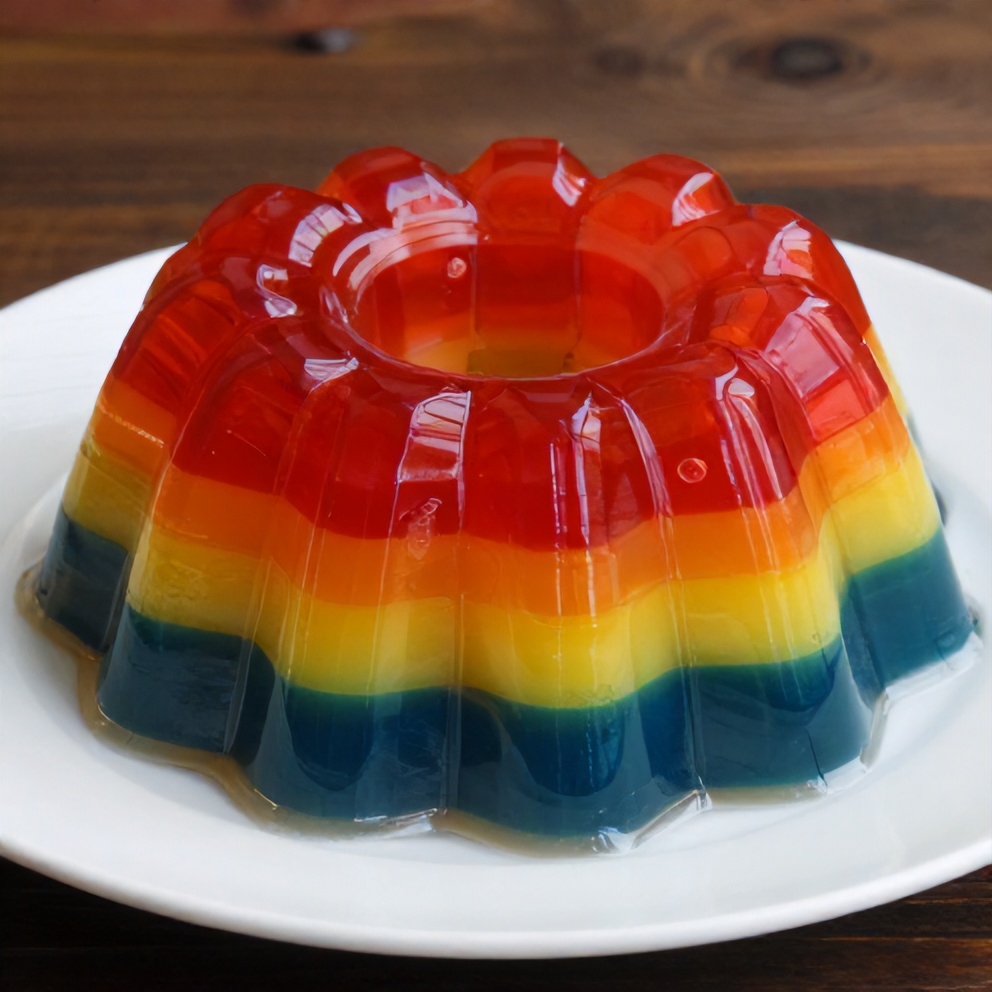 Patriotic layered jello shots on a serving tray