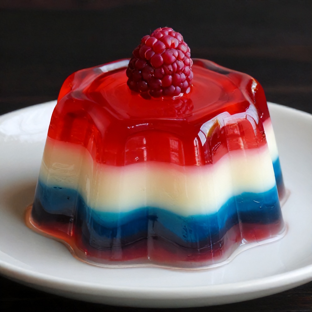 Patriotic Layered Jello Shots on a white plate