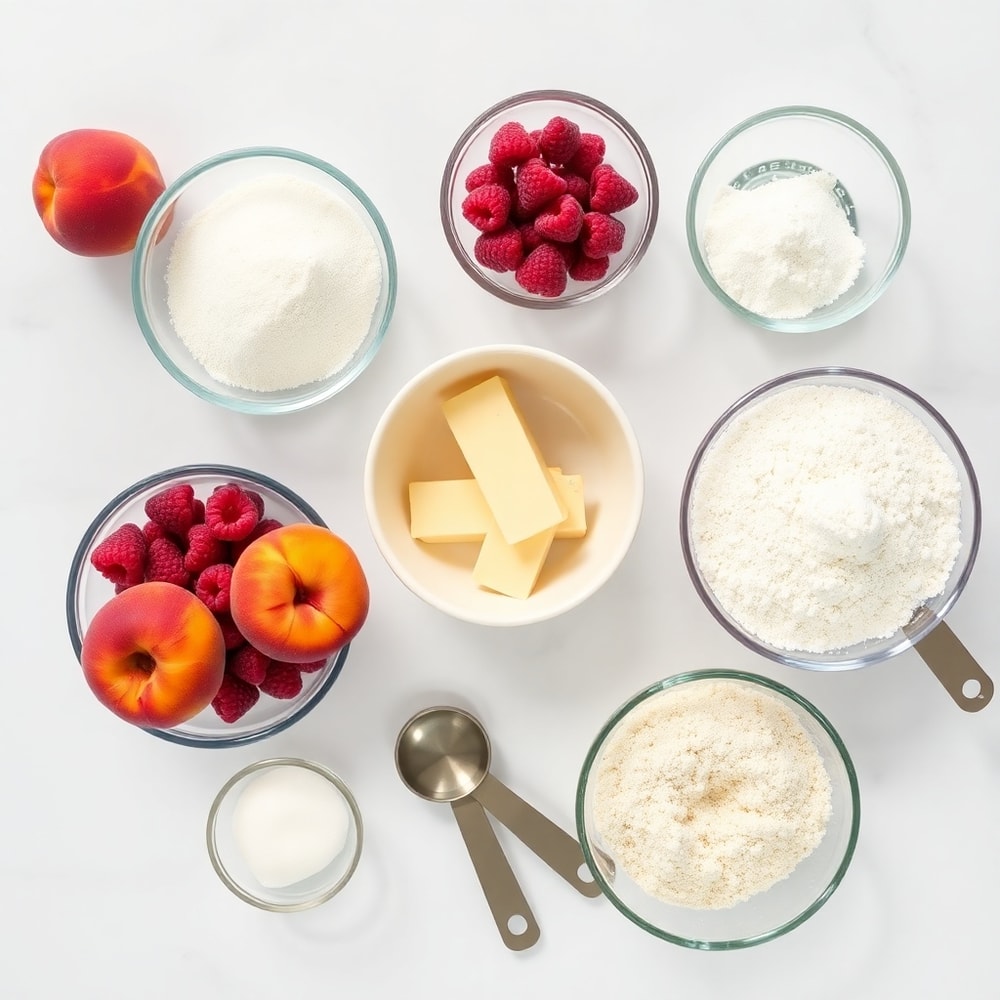 Raw ingredients for Peach Raspberry Crumb Bars