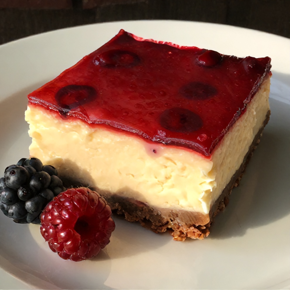 Red White and Blueberry Cheesecake Bar on a fork
