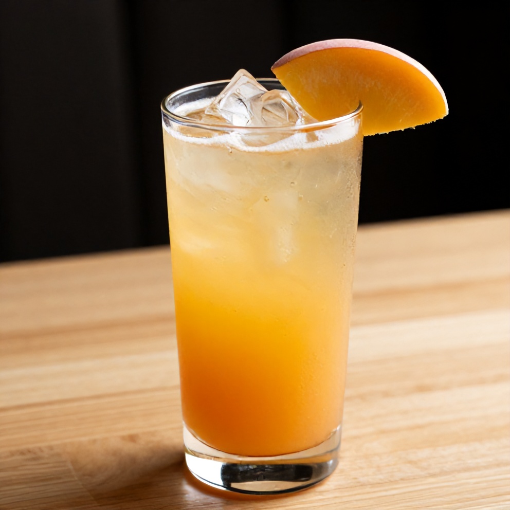 Glass of Peach Ginger Lemonade with a slice of peach