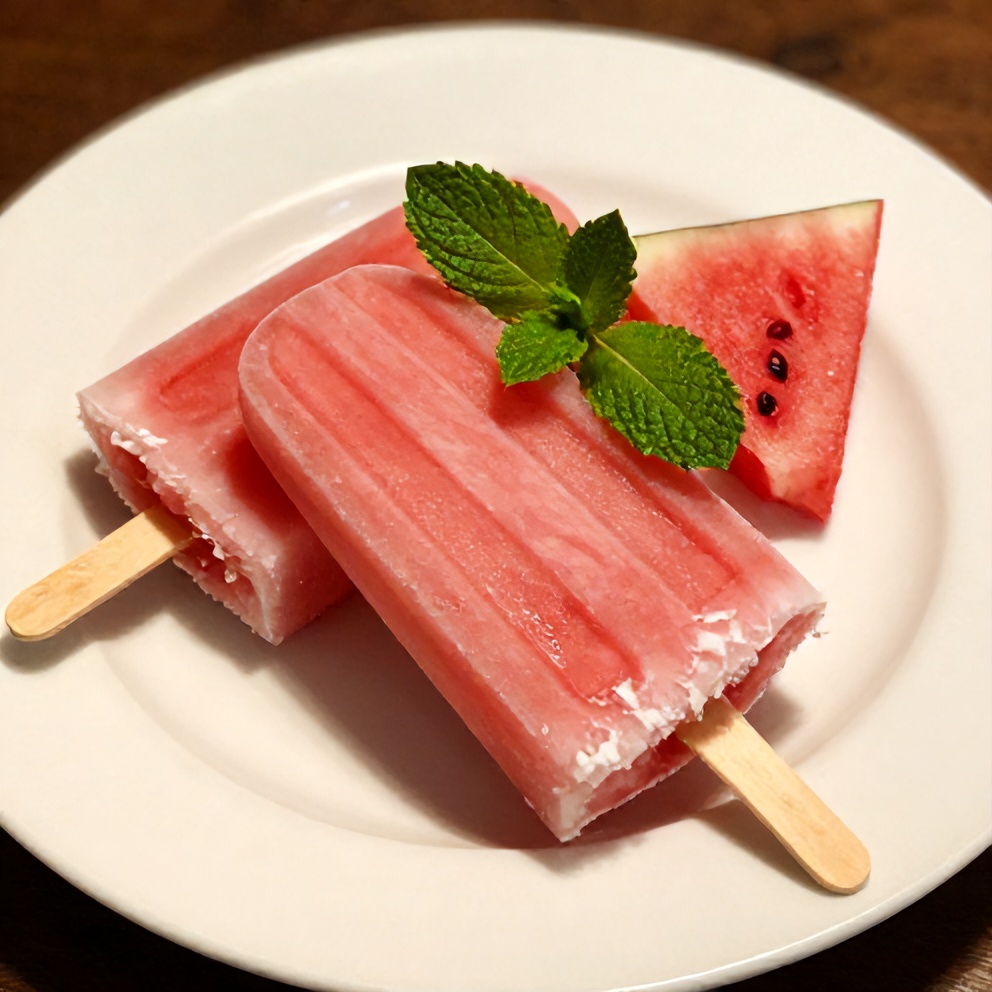 Watermelon Coconut Popsicles on a white plate