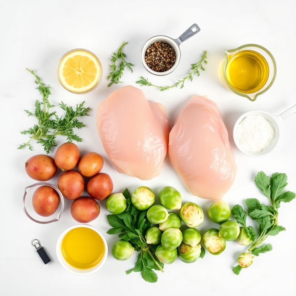 Raw ingredients for lemon herb chicken and vegetables