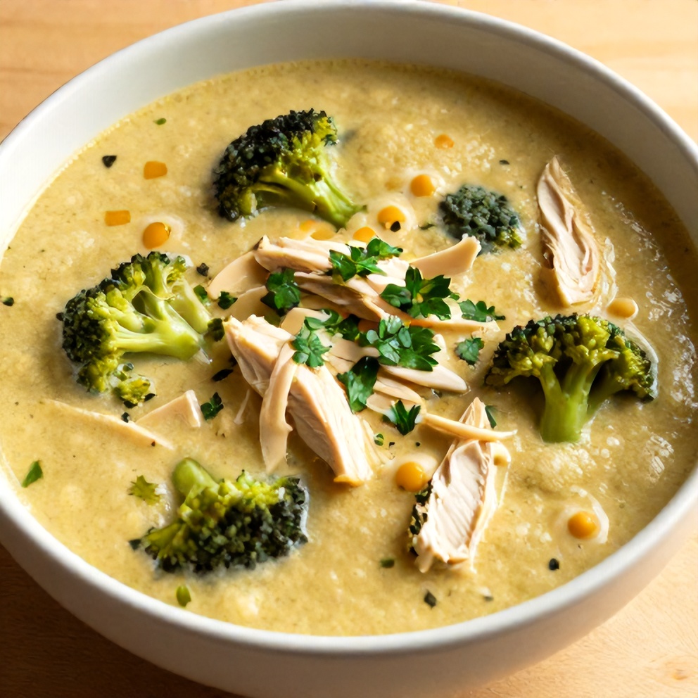 Perfect Bowl of Broccoli Cheese Chicken Soup