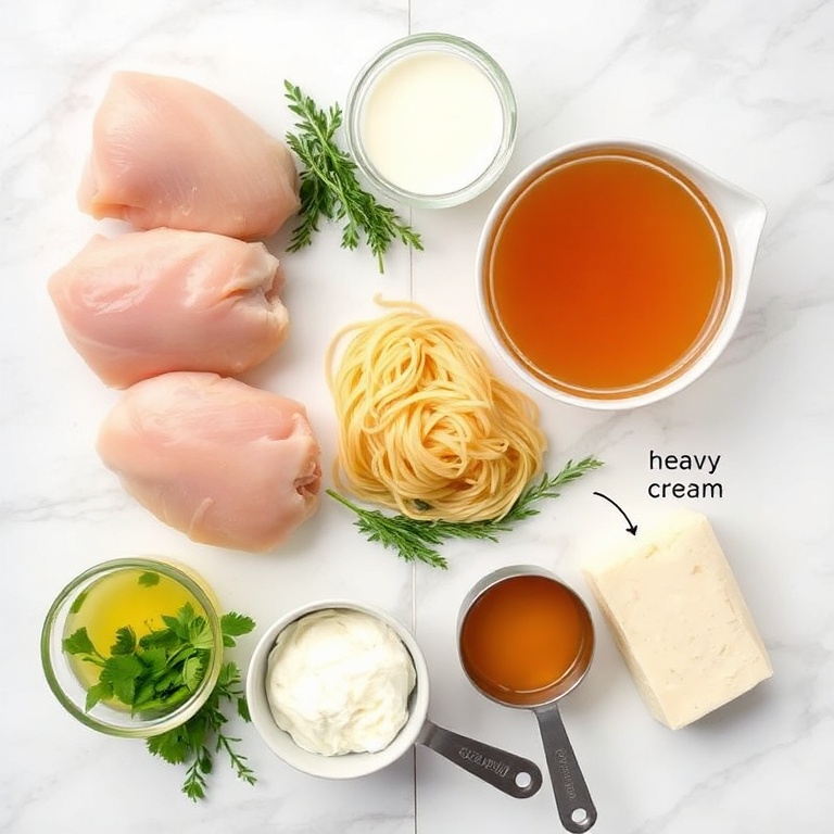 Raw ingredients for slow cooker parmesan herb chicken with creamy orzo