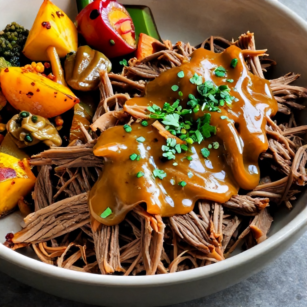 Slow Cooker Pot Roast Bowls plated with Chipotle Pineapple Glaze