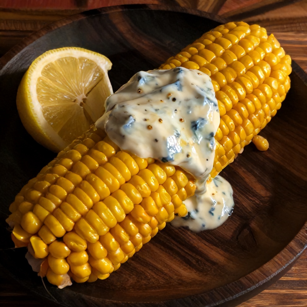 Plated Steakhouse Style Corn with Blue Cheese Garlic Butter