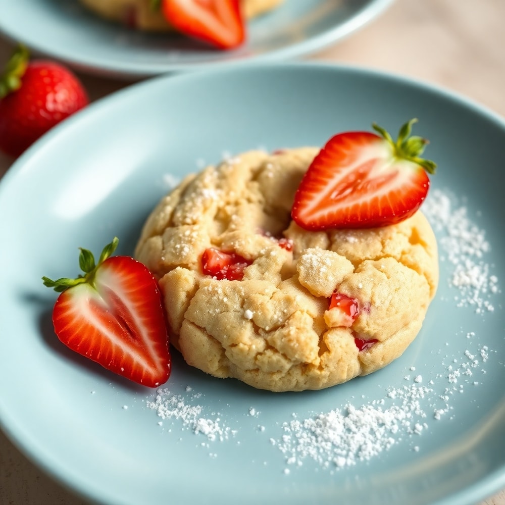 Strawberry Crunch Cookies on a light blue plate