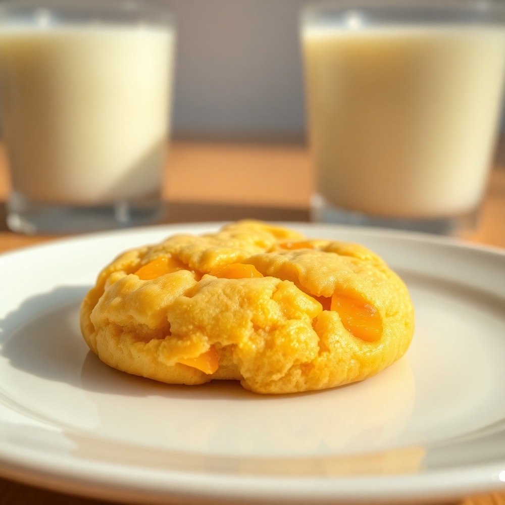 Tropical mango cookie on a plate with a glass of milk